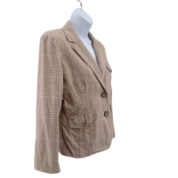 American Eagle Outfitters Cream/Beige Plaid Sport Jacket Womens Medium Y2k Lined - Picture 4 of 10